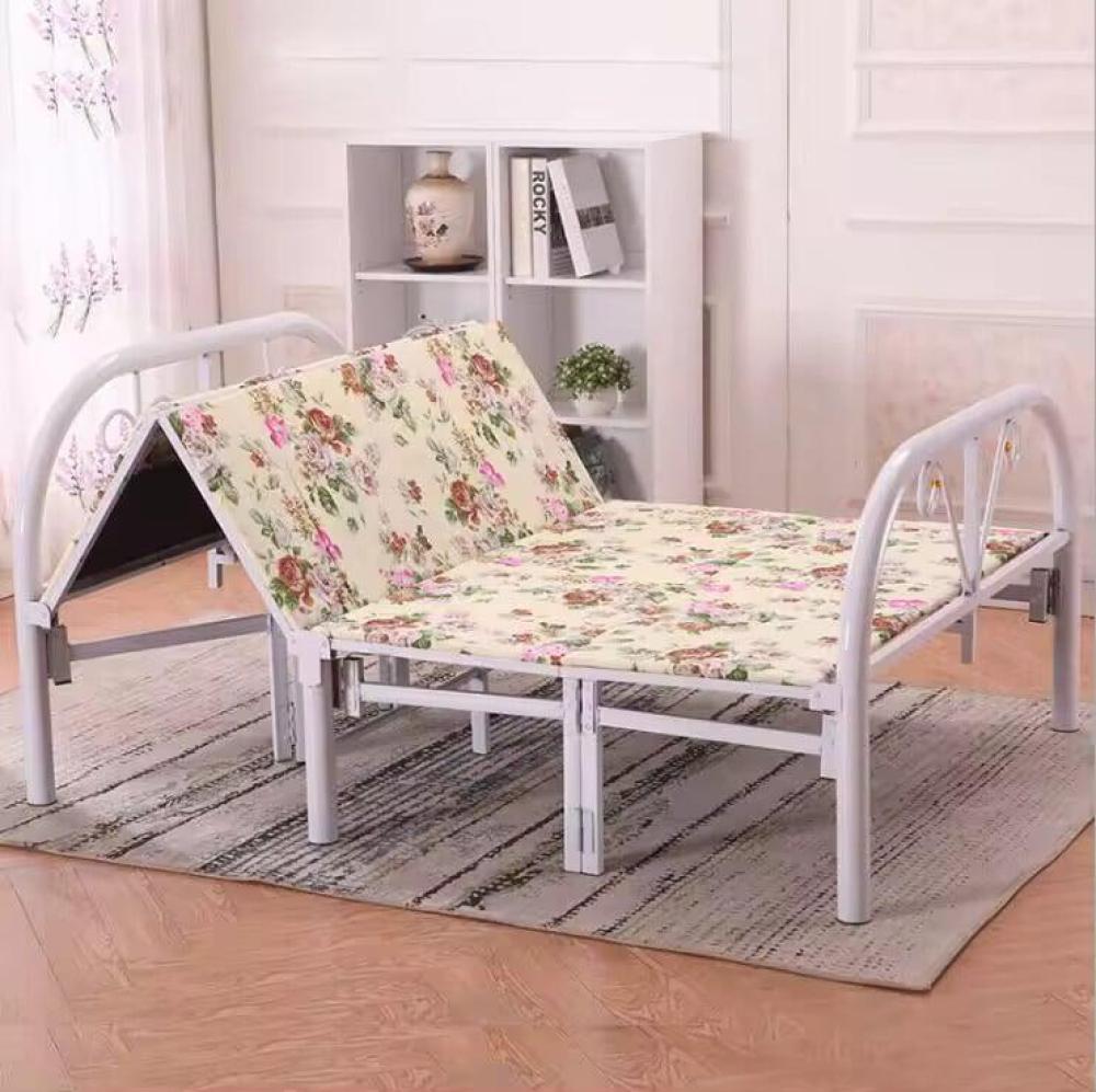 هيكل سرير حديد نفر قابل للطي مع بطانة مرتبة مقاس 90 × 190 × 70 سم MS_BED_MTL_0002 أسود