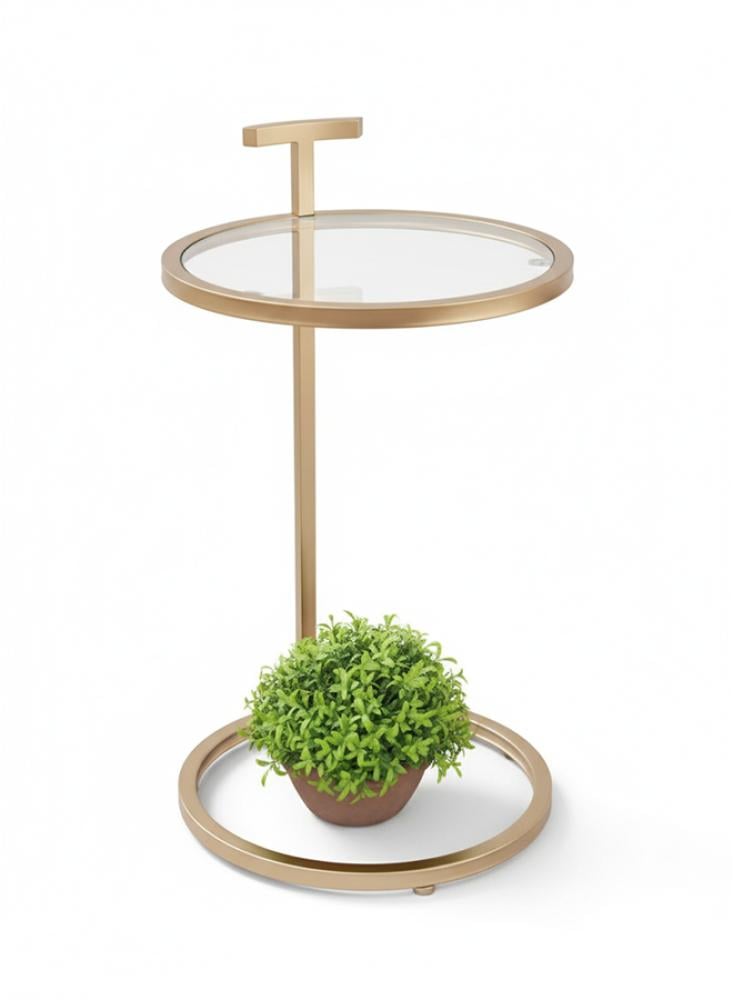 طاولة جانبية من ستيل وزجاج - بني - 35 سم × 55 سم- ستايل صناعي