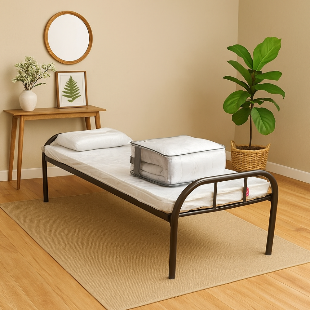 سرير نفر هيكل حديد مع الفرش مقاس 90 × 190 × 80 سم MS_BED_MTL_0023 أسود