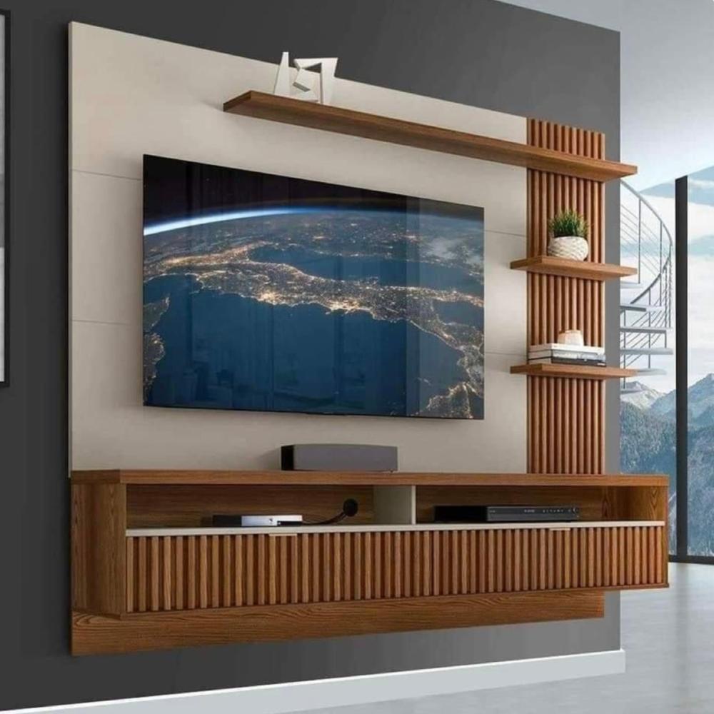 خلفيات خشبية تكسيات خلفية شاشة مقاس 240 × 240 سم -بيج وخشبي
