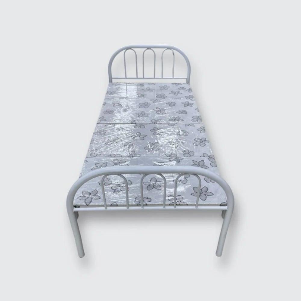 هيكل سرير حديد نفر قابل للطي مع بطانة مرتبة مقاس 90 × 190 × 80 سم MS_BED_MTL_0025 أبيض