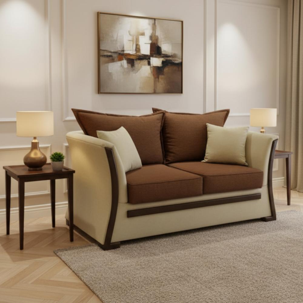 طقم كنب داخلي عصري بتصميم ثنائي اللون وإطارات خشبية أنيقة – اللون بيج و بني – MS_ID_SET_00076