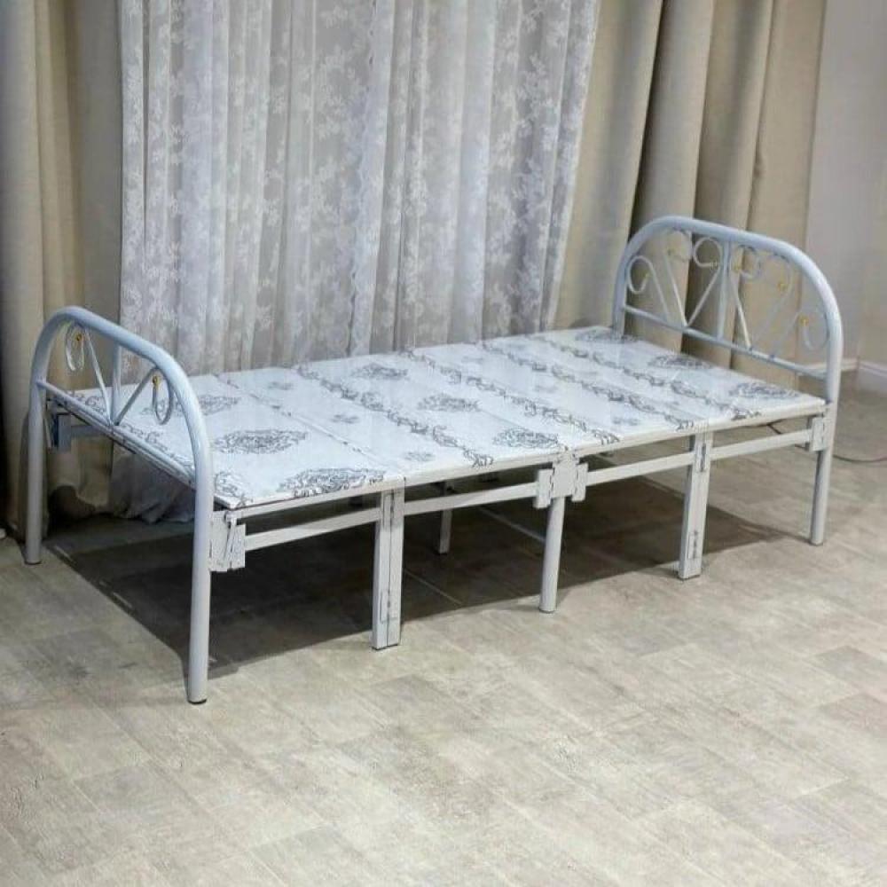 هيكل سرير حديد نفر قابل للطي مع بطانة مرتبة مقاس 90 × 190 × 80 سم MS_BED_MTL_0026 أبيض