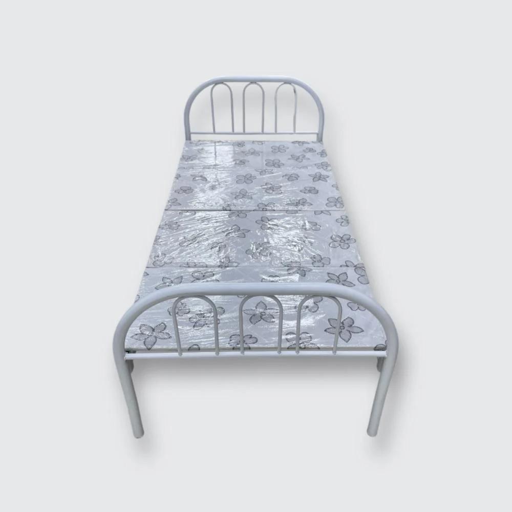 هيكل سرير حديد نفر قابل للطي مع بطانة مرتبة مقاس 90 × 190 × 80 سم MS_BED_MTL_0024 أبيض