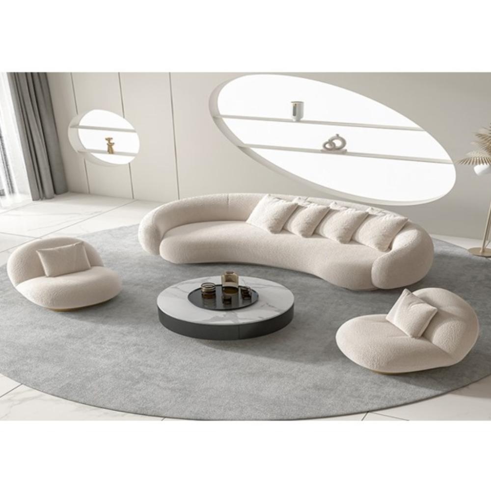 طقم غرفة معيشة 3 قطع مصنوع من خشب عالي الجودة وقماش فاخر مع تنجيد مريح - لون سكري - SILKY02836