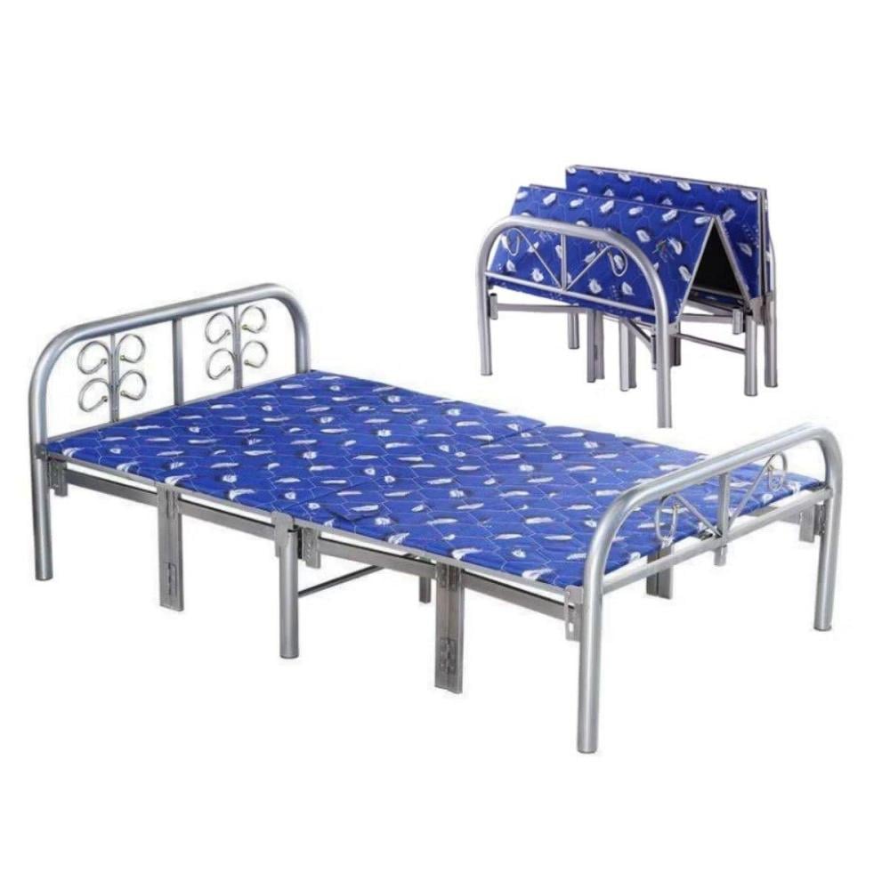 هيكل سرير حديد نفر قابل للطي مع بطانة مرتبة مقاس 90 × 190 × 70 سم MS_BED_MTL_0001_WT أبيض