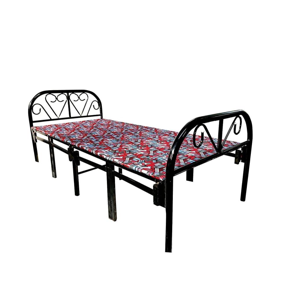 هيكل سرير حديد نفر قابل للطي مع بطانة مرتبة مقاس 90 × 190 × 70 سم MS_BED_MTL_0002 أبيض