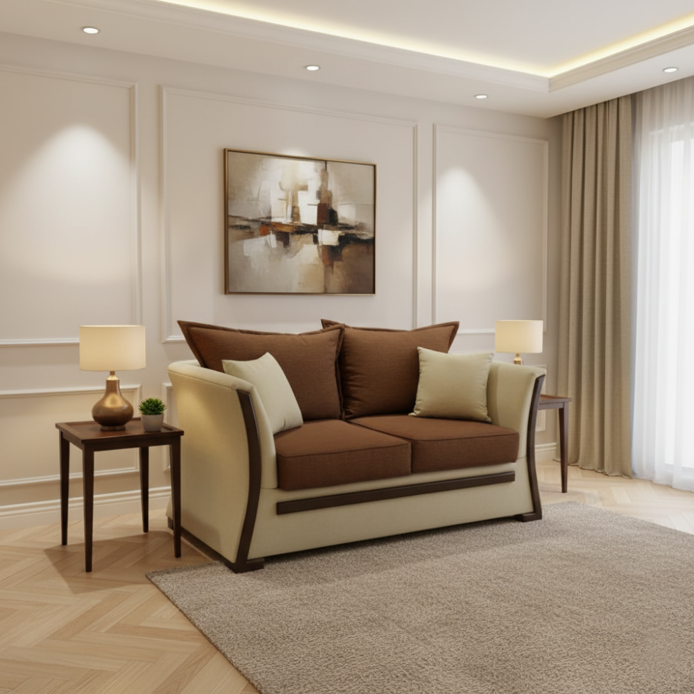 طقم كنب داخلي عصري بتصميم ثنائي اللون وإطارات خشبية أنيقة – اللون بيج و بني – MS_ID_SET_00076