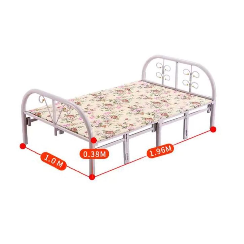 هيكل سرير حديد نفر قابل للطي مع بطانة مرتبة مقاس 90 × 190 × 70 سم MS_BED_MTL_0001_WT أبيض