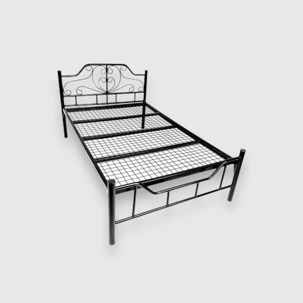 هيكل سرير حديد كثيف نفر ونص شباك مزخرف فورفورجيه مقاس 120 × 190 × 100 سم MS_BED_MTL_0030 أسود