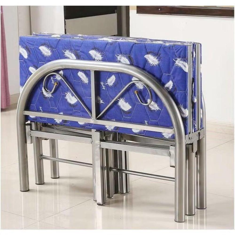هيكل سرير حديد نفر قابل للطي مع بطانة مرتبة مقاس 90 × 190 × 70 سم MS_BED_MTL_0001_WT أبيض