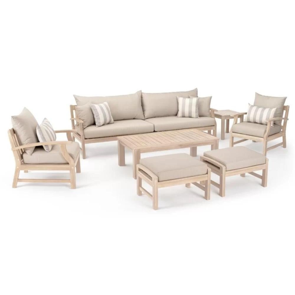 طقم جلسات خارجية مصنوع من خشب زان مكون من كنبة ثلاثية + 2 كرسي + 2 بف + طاولة وسط + طاولة جانبية - الموديل MS_12-38