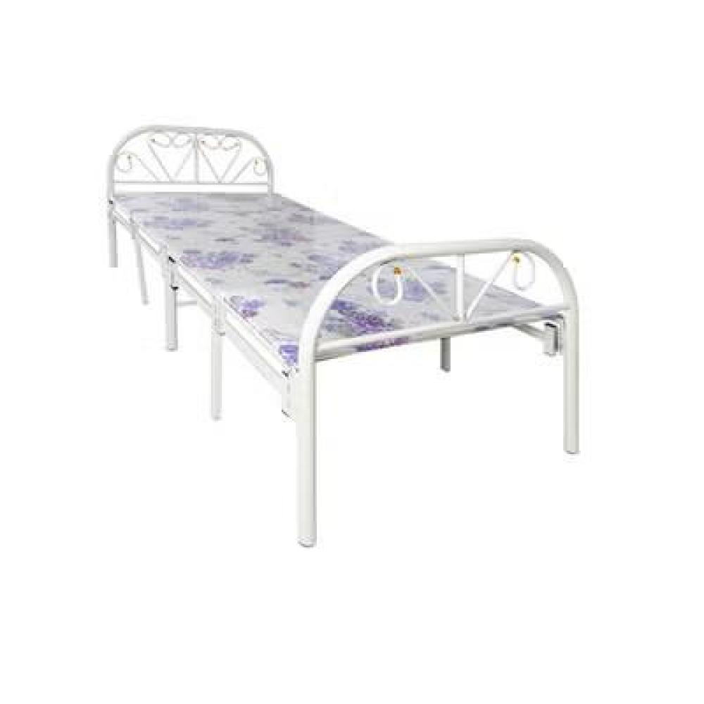 هيكل سرير حديد نفر قابل للطي مع بطانة مرتبة مقاس 90 × 190 × 80 سم MS_BED_MTL_0024 أبيض