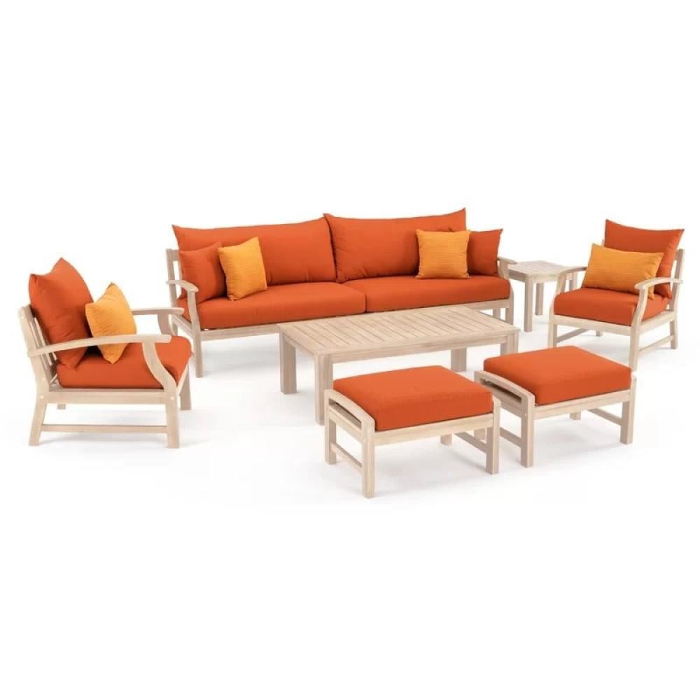طقم جلسات خارجية مصنوع من خشب زان مكون من كنبة ثلاثية + 2 كرسي + 2 بف + طاولة وسط + طاولة جانبية - الموديل MS_12-38