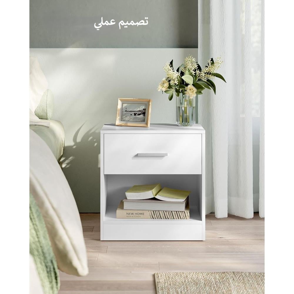 كمودينة درج + رف مفتوح مصنوعة من الخشب الأوروبي الطبيعي – أبيض - MS_CMDN_0002