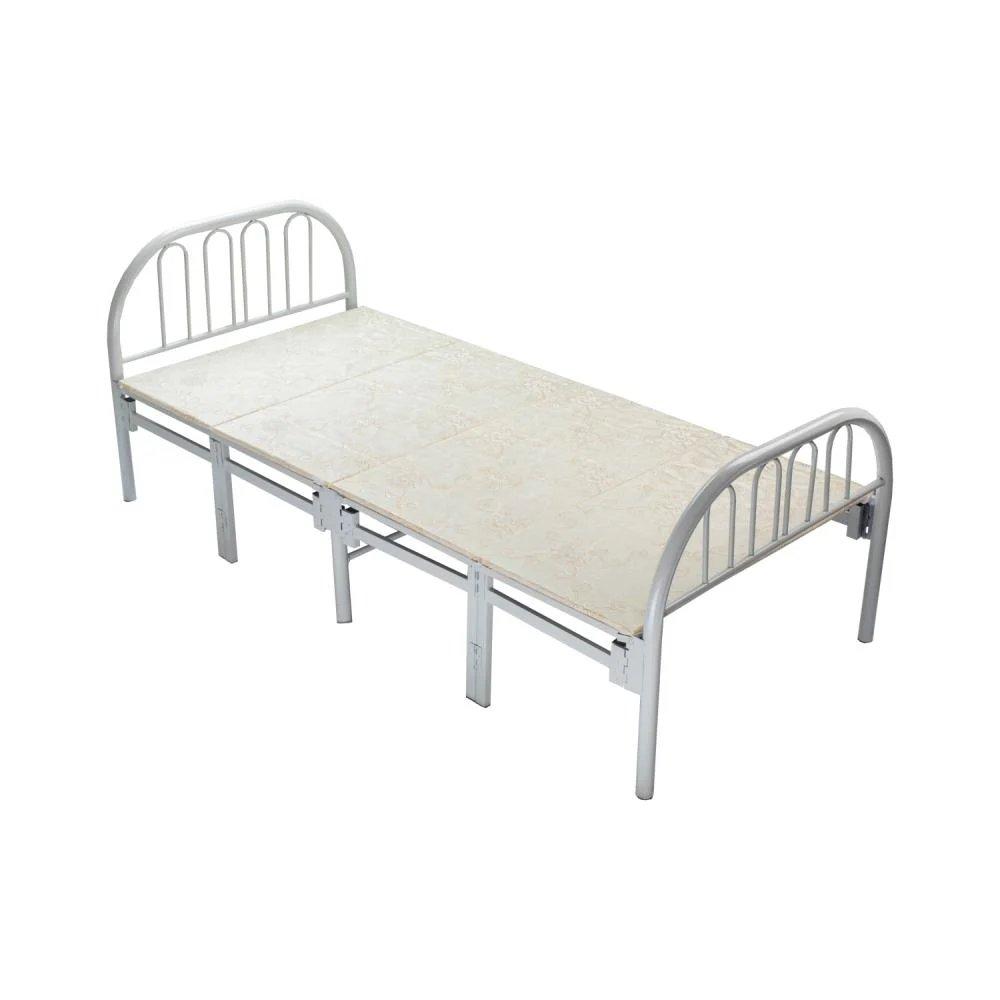 هيكل سرير حديد نفر قابل للطي مع بطانة مرتبة مقاس 90 × 190 × 80 سم MS_BED_MTL_0026 أبيض