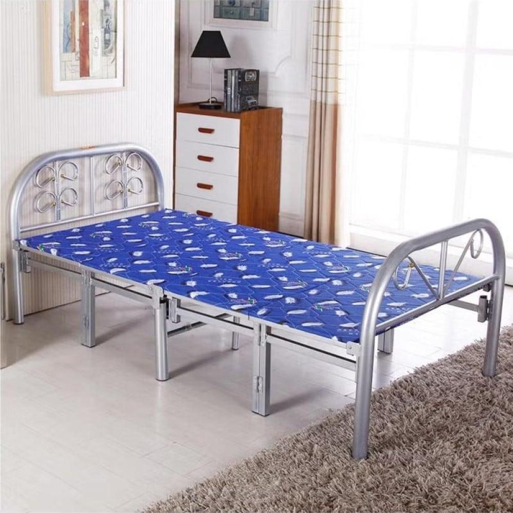 هيكل سرير حديد نفر قابل للطي مع بطانة مرتبة مقاس 90 × 190 × 70 سم MS_BED_MTL_0001_WT أبيض