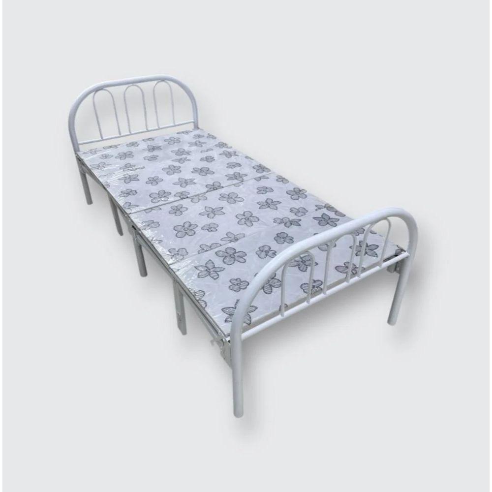 هيكل سرير حديد نفر قابل للطي مع بطانة مرتبة مقاس 90 × 190 × 80 سم MS_BED_MTL_0024 أبيض