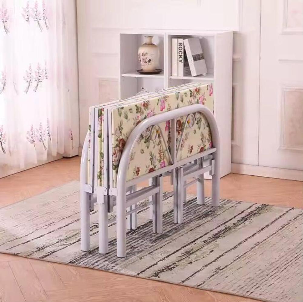هيكل سرير حديد نفر قابل للطي مع بطانة مرتبة مقاس 90 × 190 × 70 سم MS_BED_MTL_0002 أسود