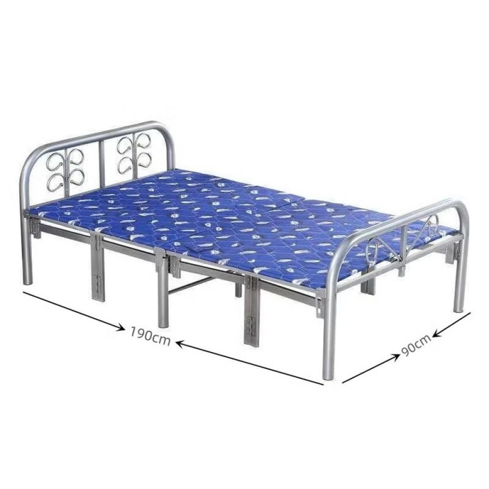 هيكل سرير حديد نفر قابل للطي مع بطانة مرتبة مقاس 90 × 190 × 70 سم MS_BED_MTL_0001 فضي