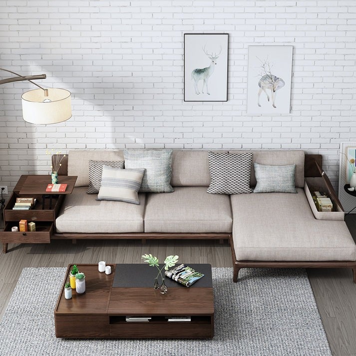 كنبة زاوية على شكل حرف إل بتصميم عصري - اللون أوف وايت - مقاس 300 / 120 × 85 × 65 سم