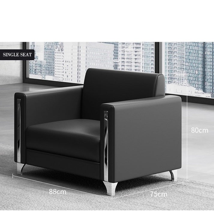 طقم كنب داخلى جلد مودرن بتصميم أنيق وألوان محايدة هادئة مكون من كنبة ثلاثية + كنبة ثنائية + كرسى - اللون أسود - MS_ID_SET_00037