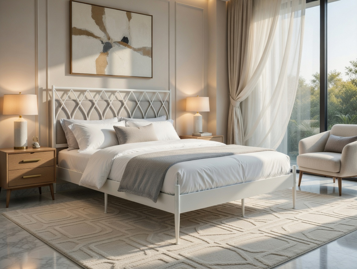 هيكل سرير حديد المقاس: 180×200 سم. - تصميم عصري بلون أبيض ملكي