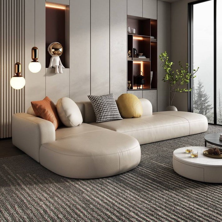 كنبة زاوية على شكل حرف إل بتصميم عصري - اللون بيج فاتح - مقاس 280 / 170 × 74 × 62 سم