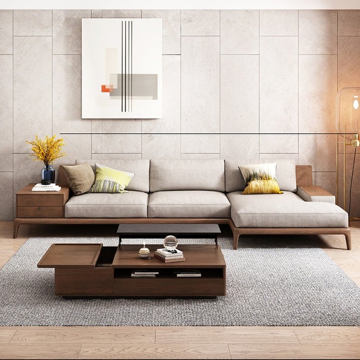 كنبة زاوية على شكل حرف إل بتصميم عصري - اللون أوف وايت - مقاس 300 / 120 × 85 × 65 سم