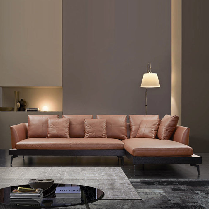 كنبه زاوية حرف إل مصنوعة من خشب فاخر - اللون بنى - مقاس ا310 / 207 × 85 × 70 سم