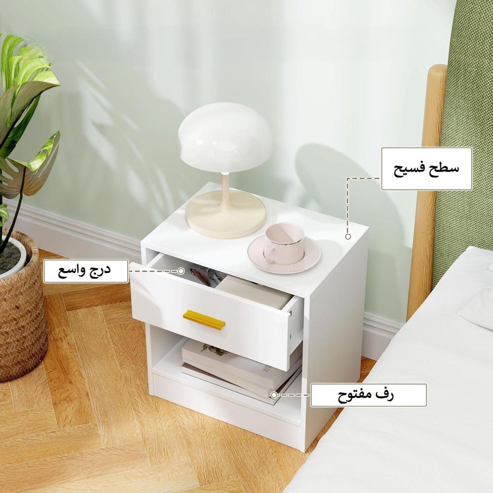 كمودينة درج + رف مفتوح مصنوعة من الخشب عالي الجودة – أبيض - MS_CMDN_0001