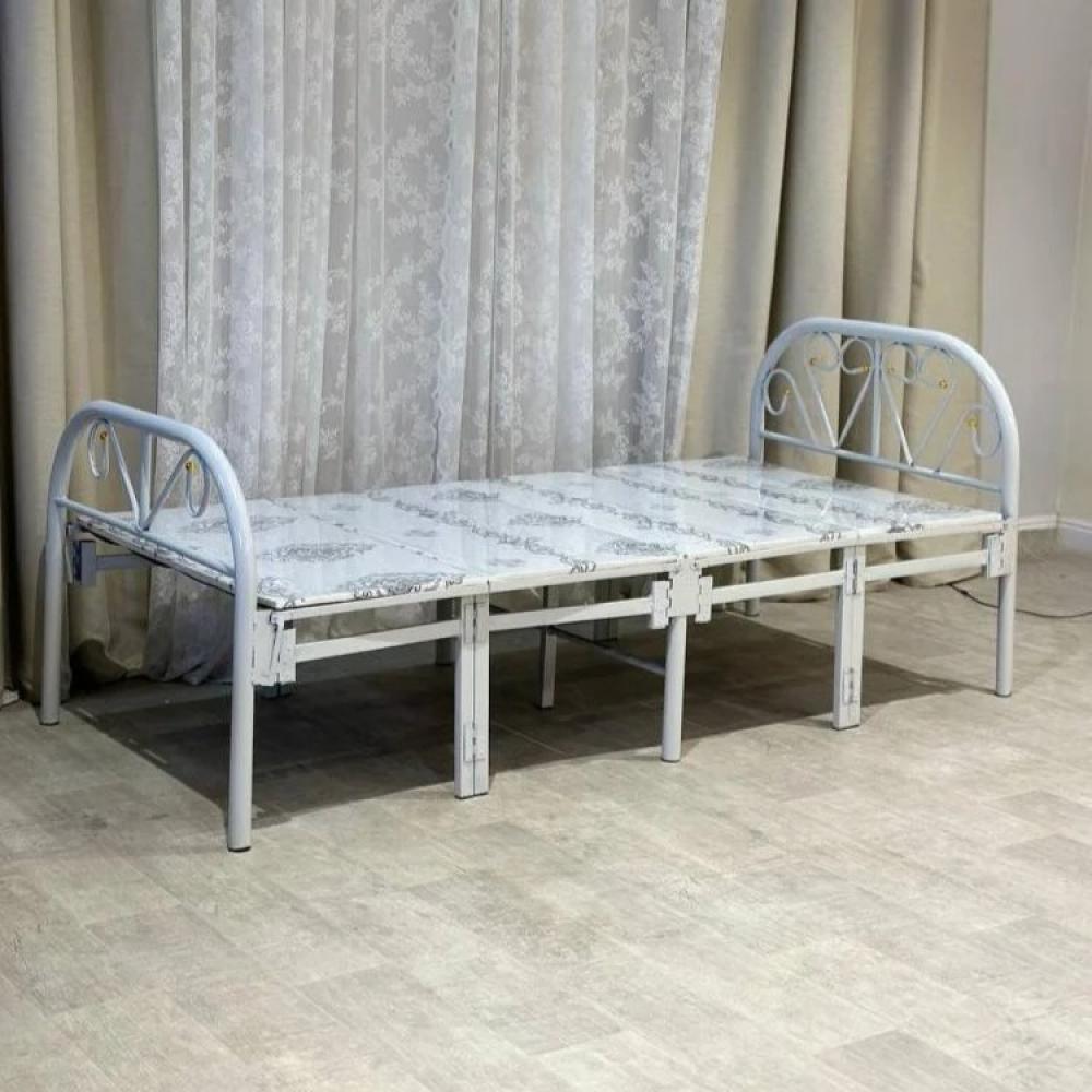 هيكل سرير حديد نفر قابل للطي مع بطانة مرتبة مقاس 90 × 190 × 80 سم MS_BED_MTL_0025 أبيض
