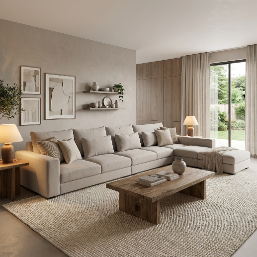 كنبة زاوية على شكل حرف L بتصميم عصري لون بني  - مقاس 400 × 250 سم