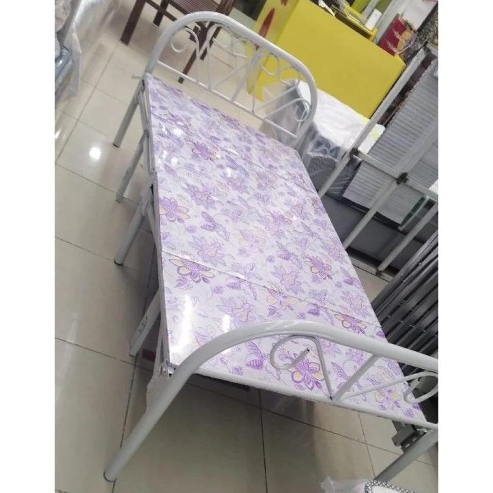 هيكل سرير حديد نفر قابل للطي مع بطانة مرتبة مقاس 90 × 190 × 70 سم MS_BED_MTL_0002 أبيض
