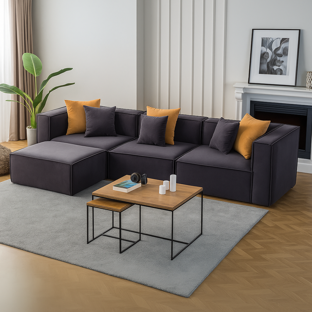 كنبة زاوية على شكل حرف إل بتصميم عصري - اللون رمادي غامق - مقاس 280 / 180 × 85 × 90 سم
