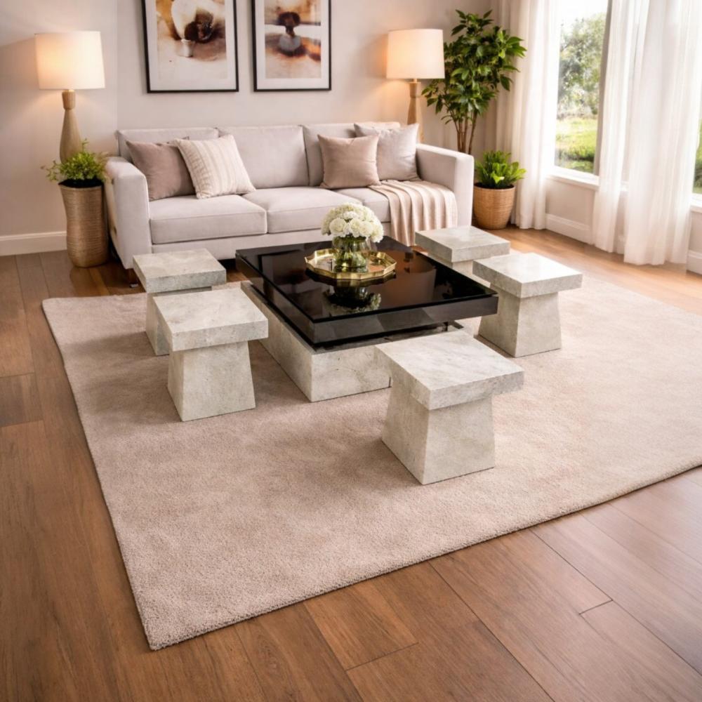 طقم طاولات 7 قطع و سطح من بديل الرخام وقاعدة من بديل الرخام بالون الابيض تصميم حديث وعصري MS_TS_00064