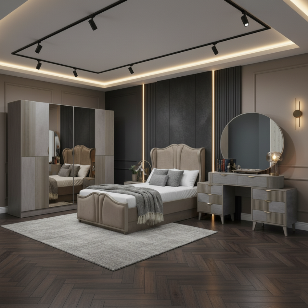 غرفة نوم كاملة مع الدولاب مصنوعة من خشب MDF تايلندي MS_BR_0039