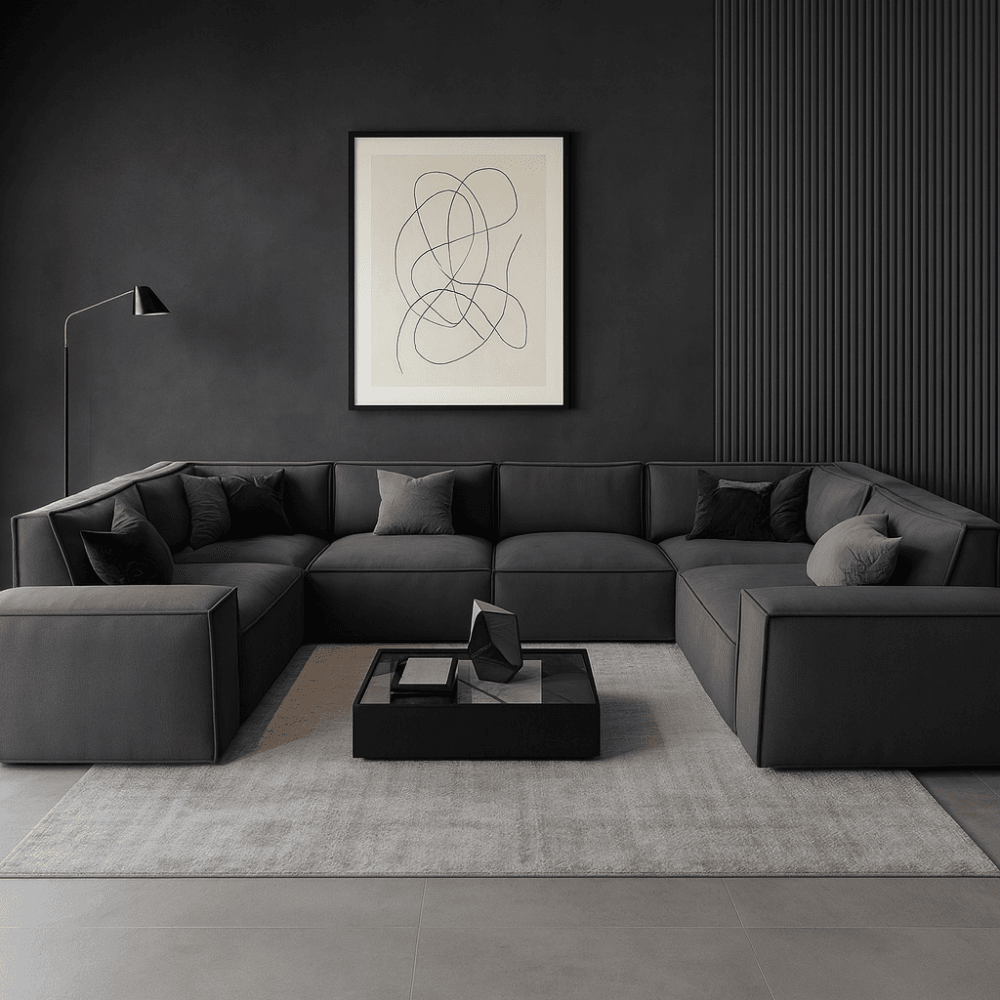 كنبة زاوية ركنة على شكل حرف U مصنوعة من خشب عالي الجودة طبيعي مع قماش فاخر مقاس 212 × 380 × 212 سم - اللون رصاصي - الموديل ELEGSOF23