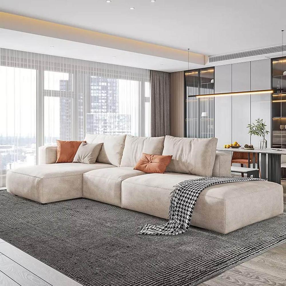كنبة زاوية رُكنة على شكل حرف L مصنوعة من خشب عالي الجودة مع قماش فاخر مقاس 300 / 160 × 90 × 80 سم - بيج - ELEGSOF21