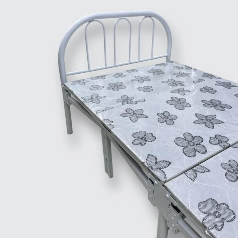 هيكل سرير حديد نفر قابل للطي مع بطانة مرتبة مقاس 90 × 190 × 80 سم MS_BED_MTL_0024 أبيض
