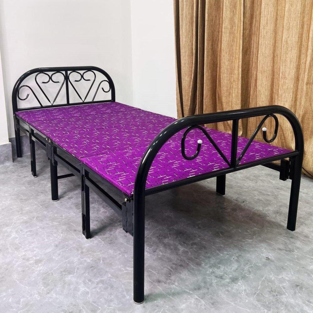 هيكل سرير حديد نفر قابل للطي مع بطانة مرتبة مقاس 90 × 190 × 70 سم MS_BED_MTL_0002 أبيض