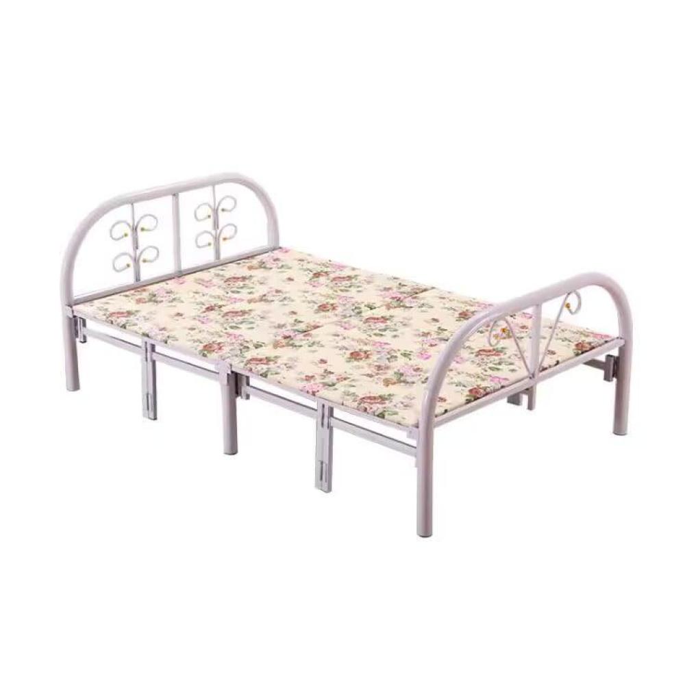 هيكل سرير حديد نفر قابل للطي مع بطانة مرتبة مقاس 90 × 190 × 70 سم MS_BED_MTL_0002 أسود