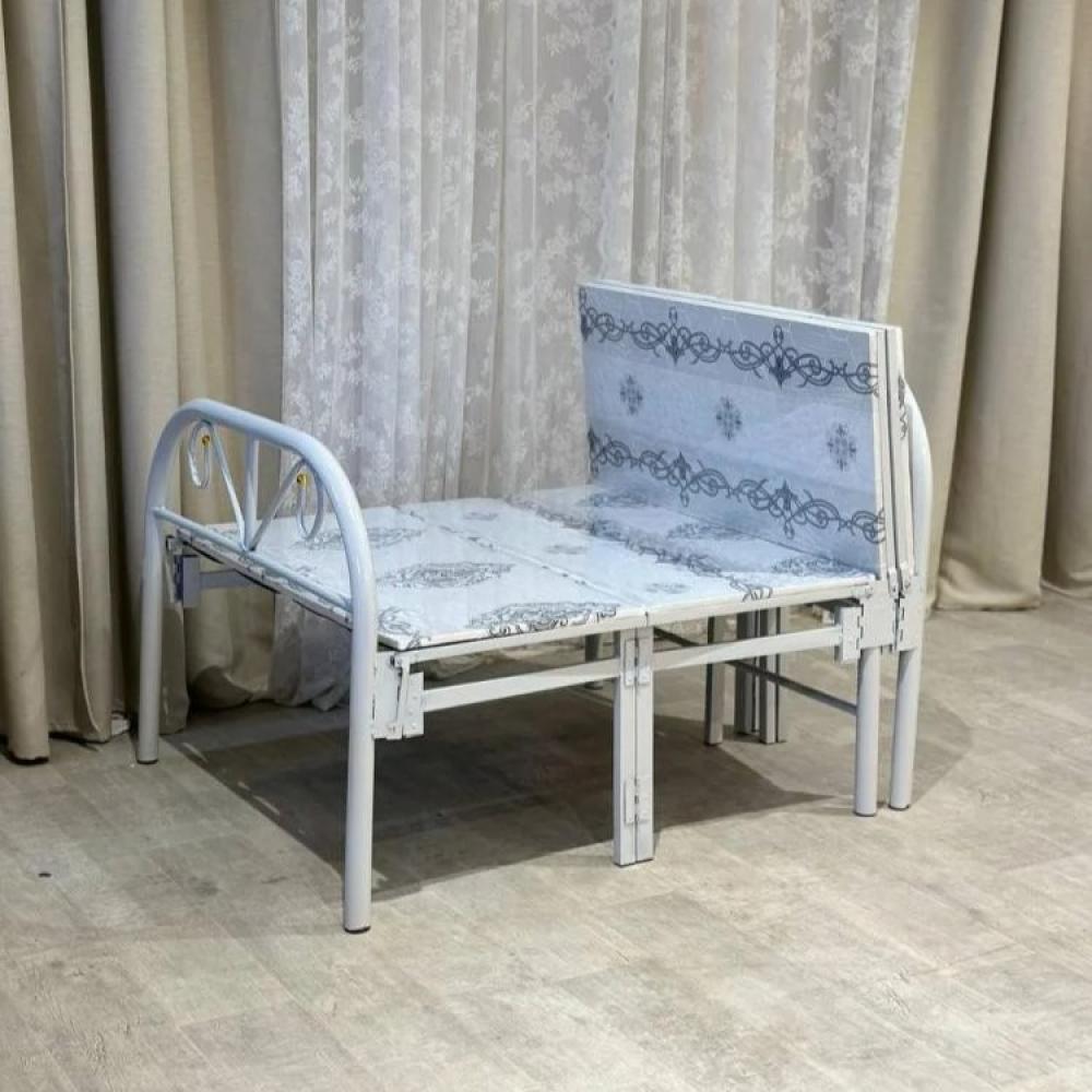 هيكل سرير حديد نفر قابل للطي مع بطانة مرتبة مقاس 90 × 190 × 80 سم MS_BED_MTL_0025 أبيض