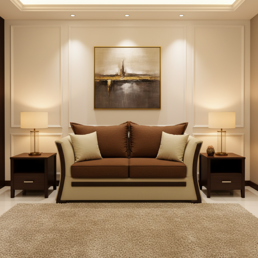 طقم كنب داخلي عصري بتصميم ثنائي اللون وإطارات خشبية أنيقة – اللون بيج و بني – MS_ID_SET_00076