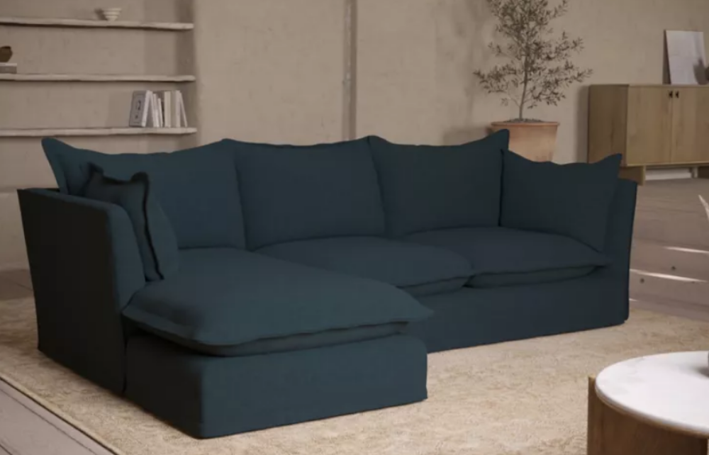 كنبة زاوية على شكل حرف إل بتصميم مميز - اللون أخضر بترولى غامق - مقاس 256 / 180 × 85 × 85 سم