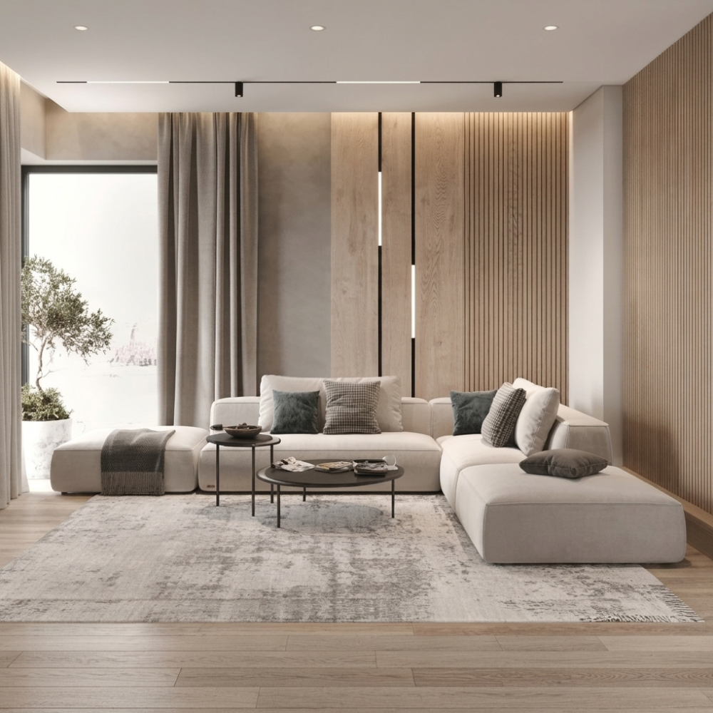 كنبة زاوية رُكنة على شكل حرف L مصنوعة من خشب عالي الجودة مع قماش فاخر مقاس 350 / 250 × 85 × 85 سم - اللون بيج - الموديل EA-L10J-R14W