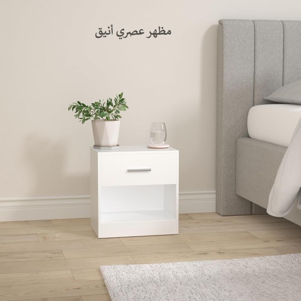 كمودينة درج + رف مفتوح مصنوعة من الخشب الأوروبي الطبيعي – أبيض - MS_CMDN_0002