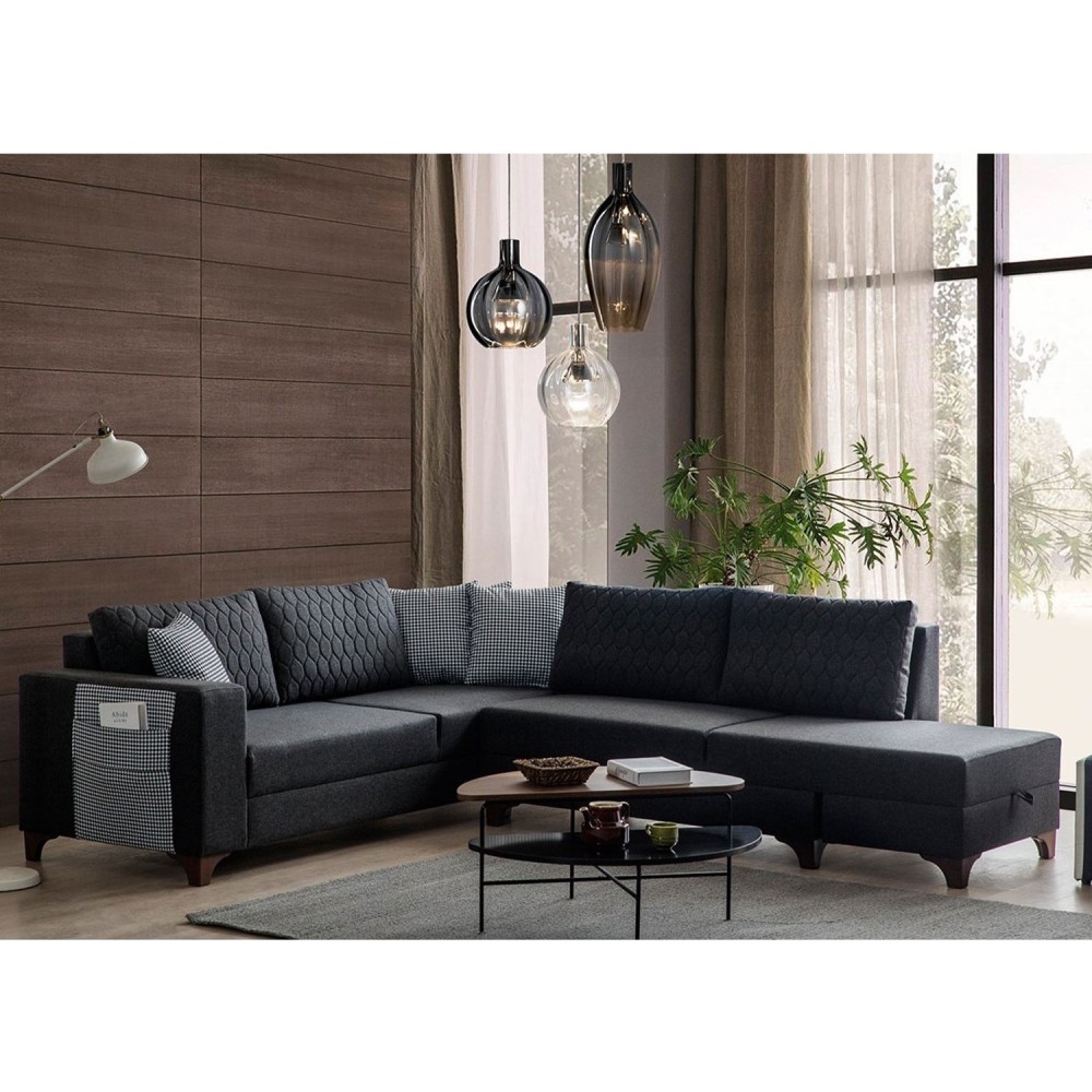 كنبة زاوية على شكل حرف إل بتصميم عصري - اللون رمادي غامق - مقاس 250 / 250 × 85 × 80 سم