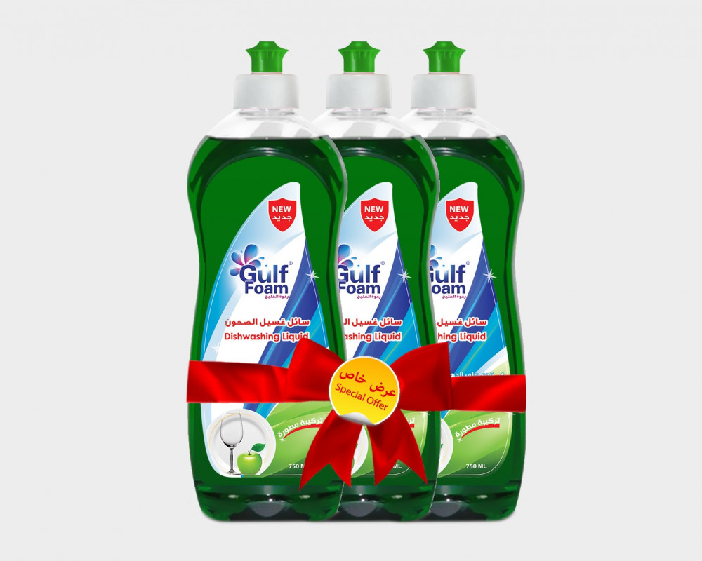 سائل غسيل صحون تفاح 3 عبوات 750 ملي Gulf Foam