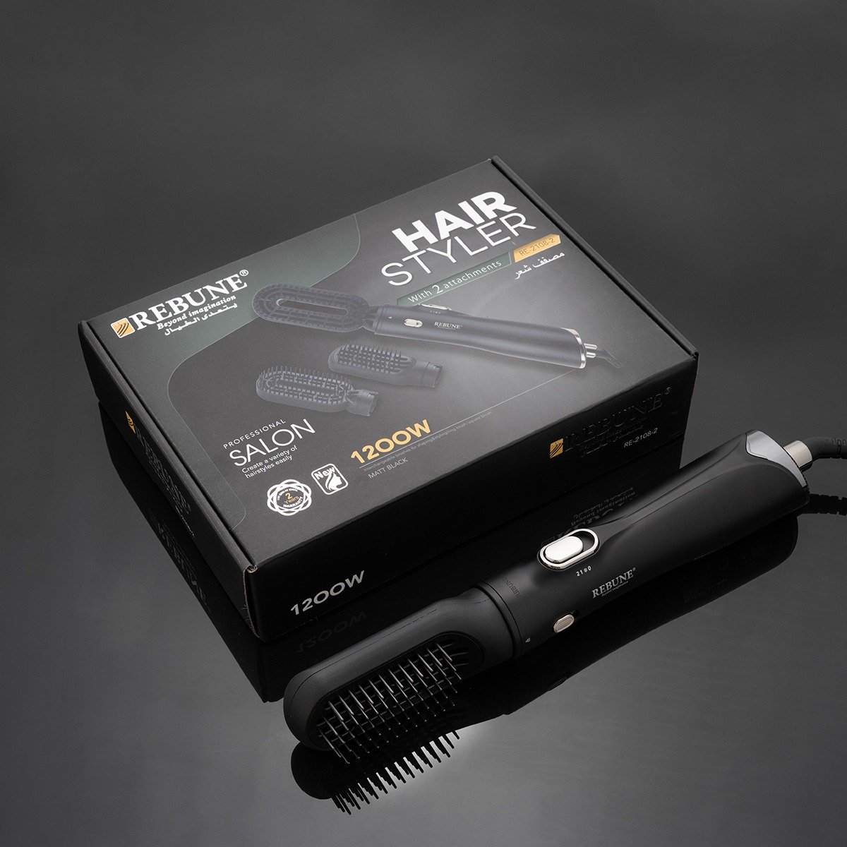 ريبون استشوار شعر مستويان حرارة - 1200 واط - أسود - RE-2108-2-S